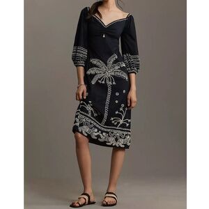 FARM Rio Beaded Midi Dress Sweetheart Neck Cutout Sz Small